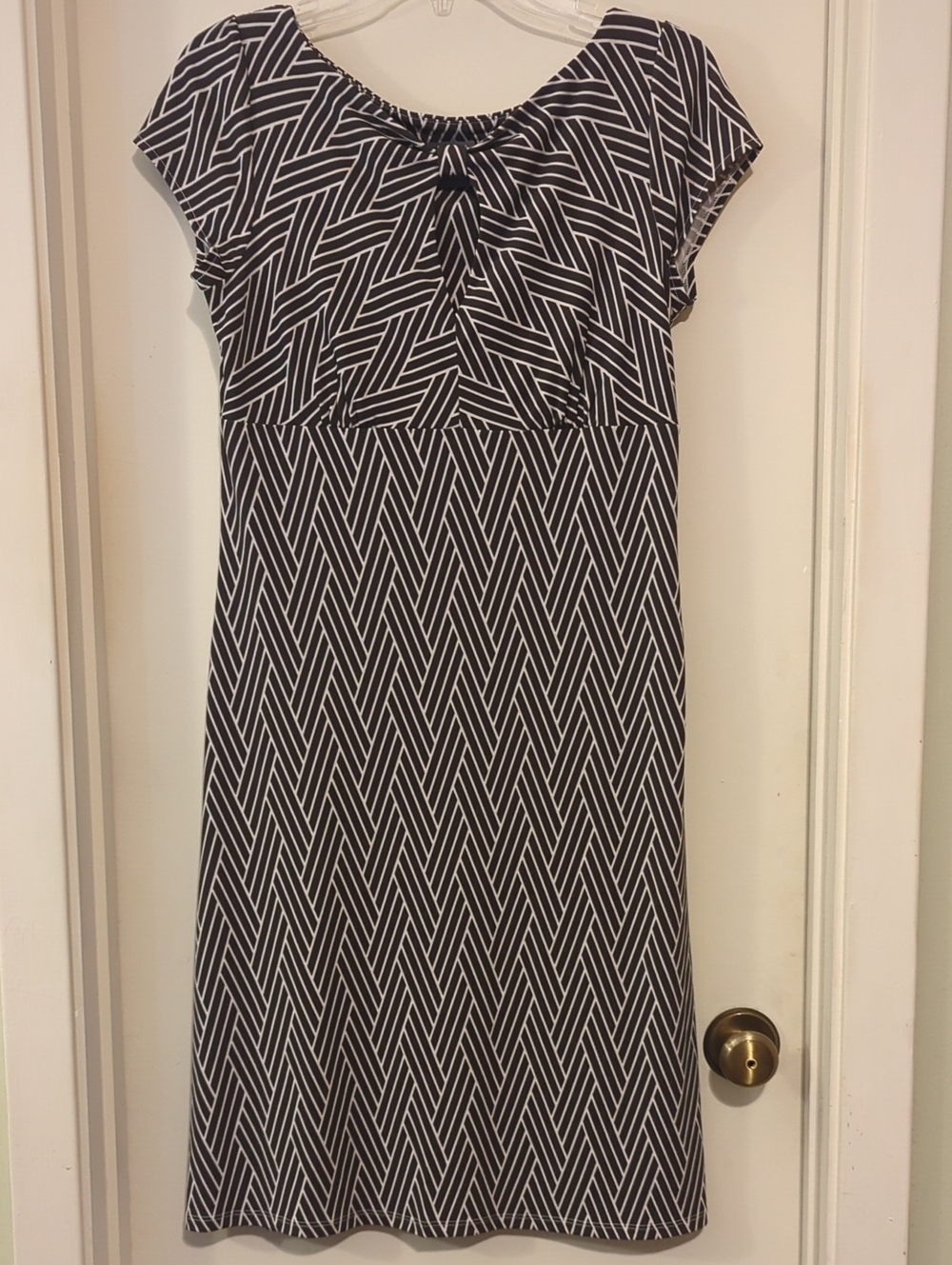 Ann Taylor Brown and White Chevron-Stripe Midi Dress